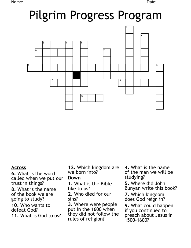 Pilgrim Progress Program Crossword