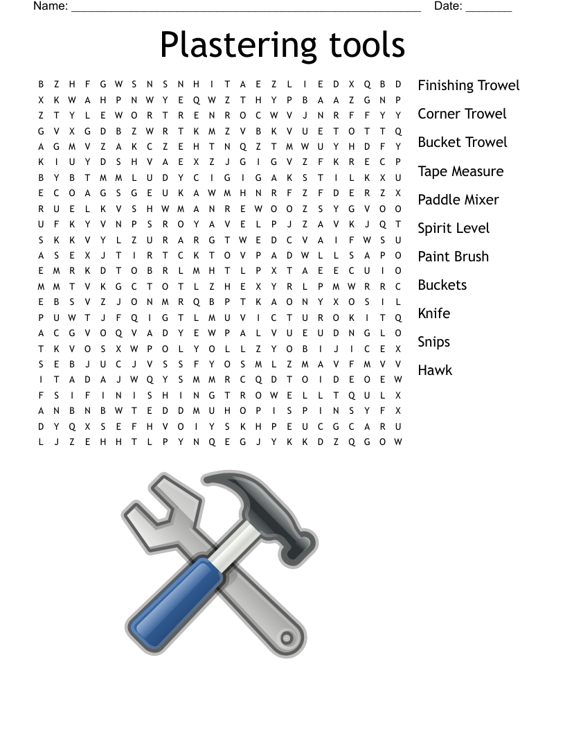 Plastering tools Word Search