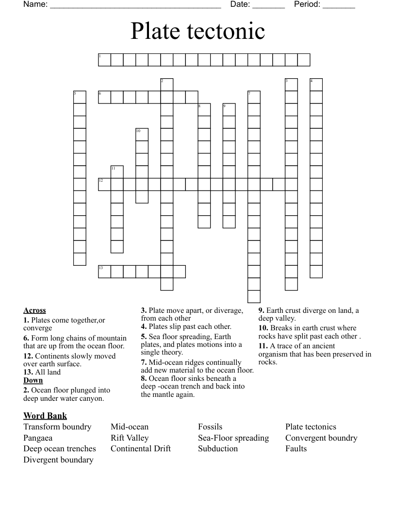 Plate tectonic  Crossword