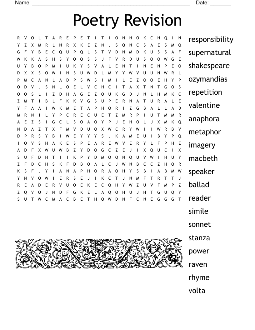 Poetry Revision Word Search