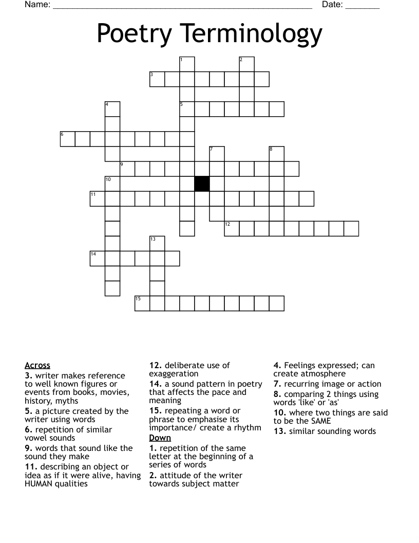 Poetry Terminology Crossword