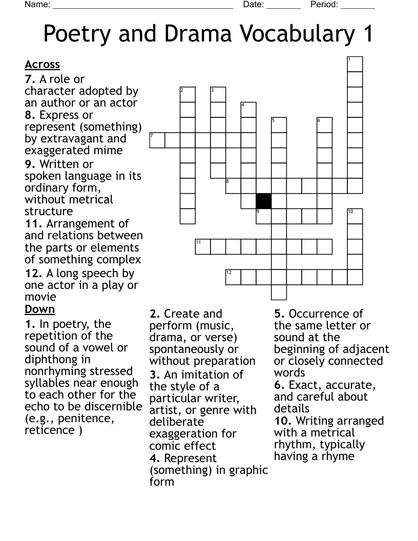 Poetry and Drama Vocabulary 1 Crossword