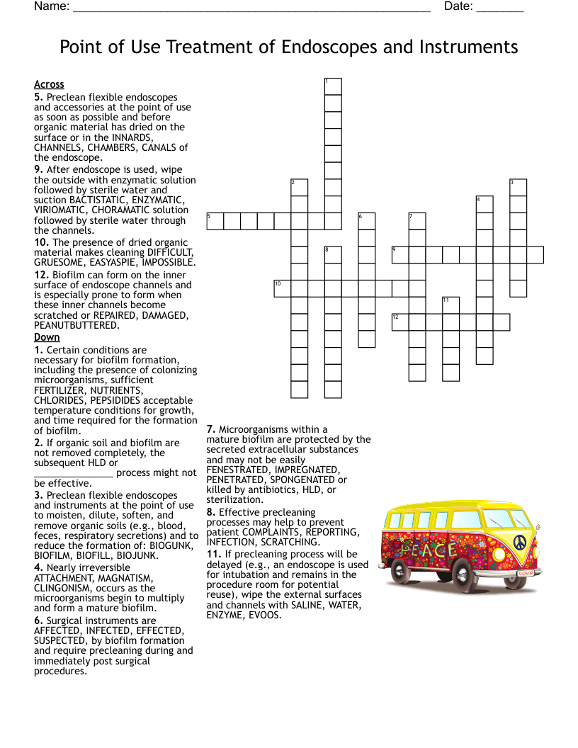 Point of Use Treatment of Endoscopes and Instruments Crossword