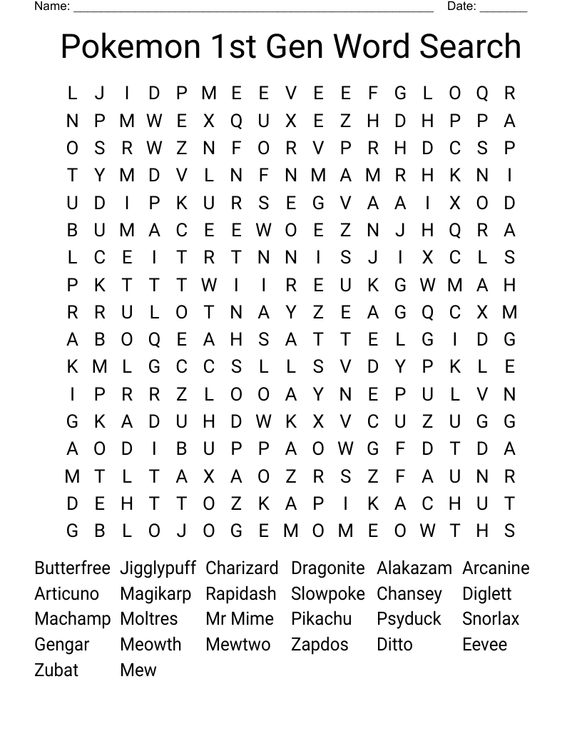 Pokemon 1st Gen Word Search
