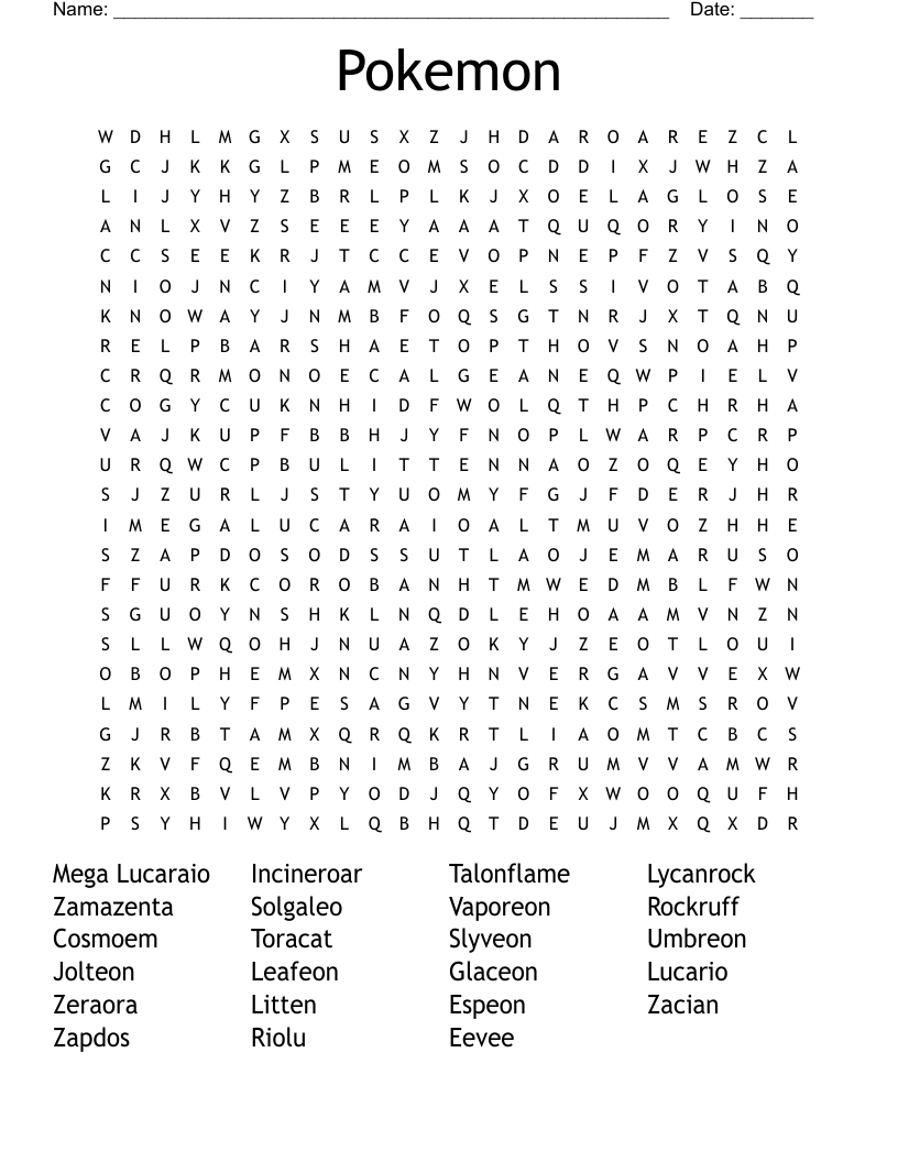Pokemon Word Search