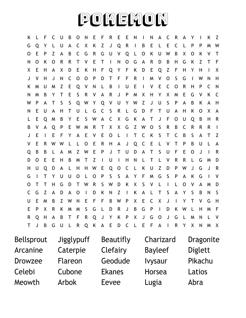 Pokemon Word Search