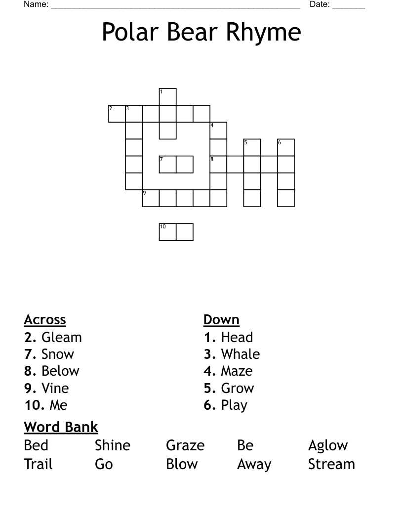 Polar Bear Rhyme Crossword