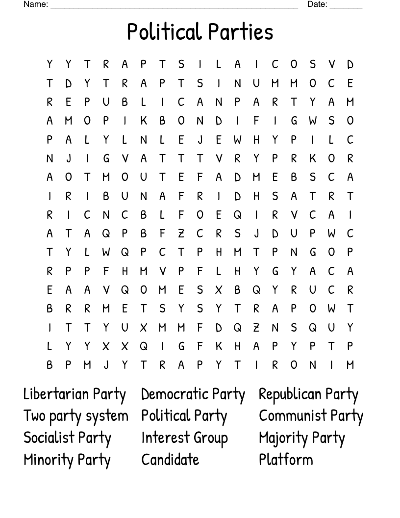 Political Parties Word Search