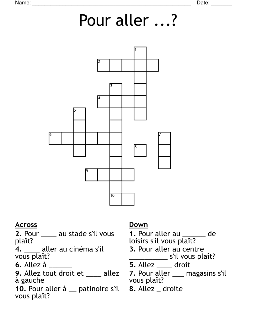 Pour aller ...? Crossword