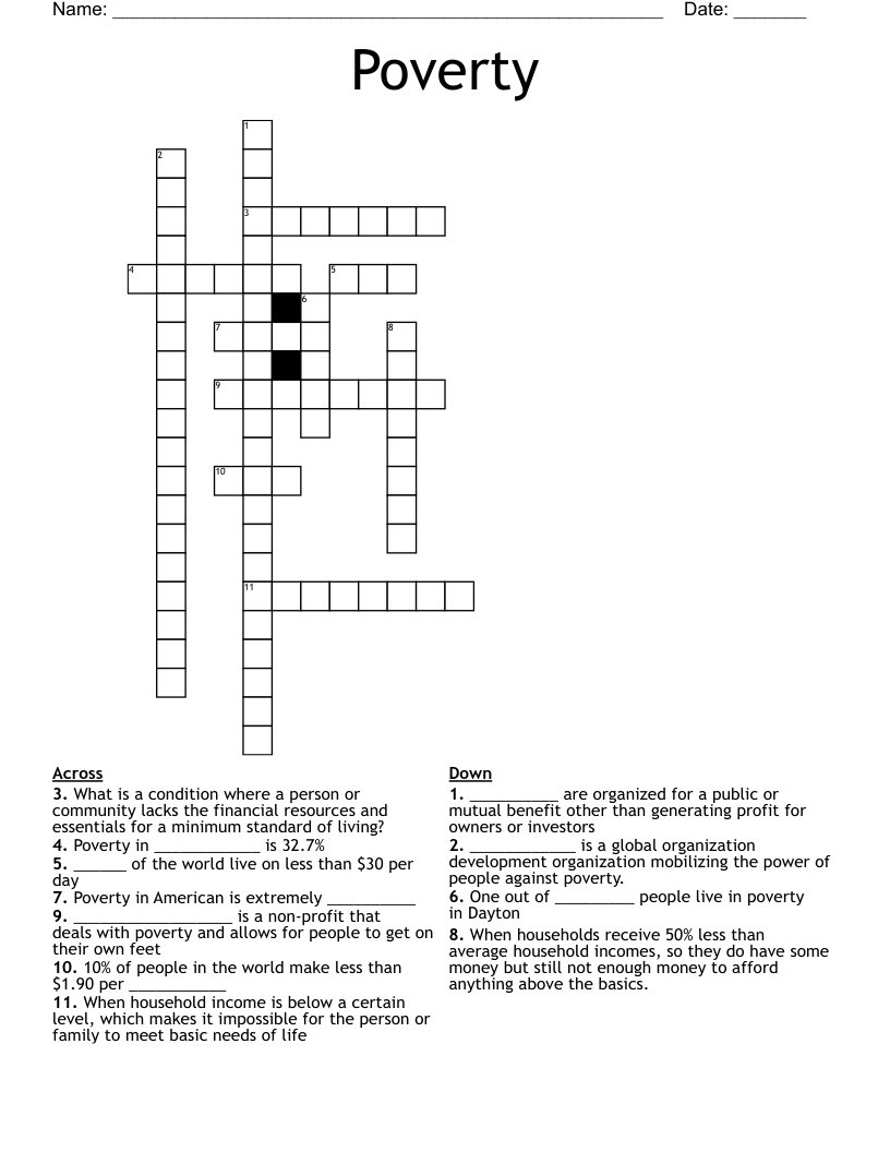 Poverty  Crossword