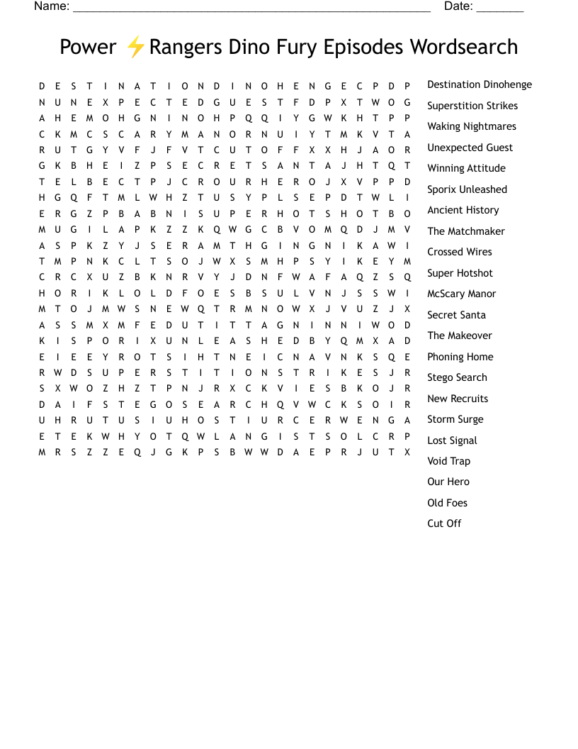 Power ⚡Rangers Dino Fury Episodes Wordsearch