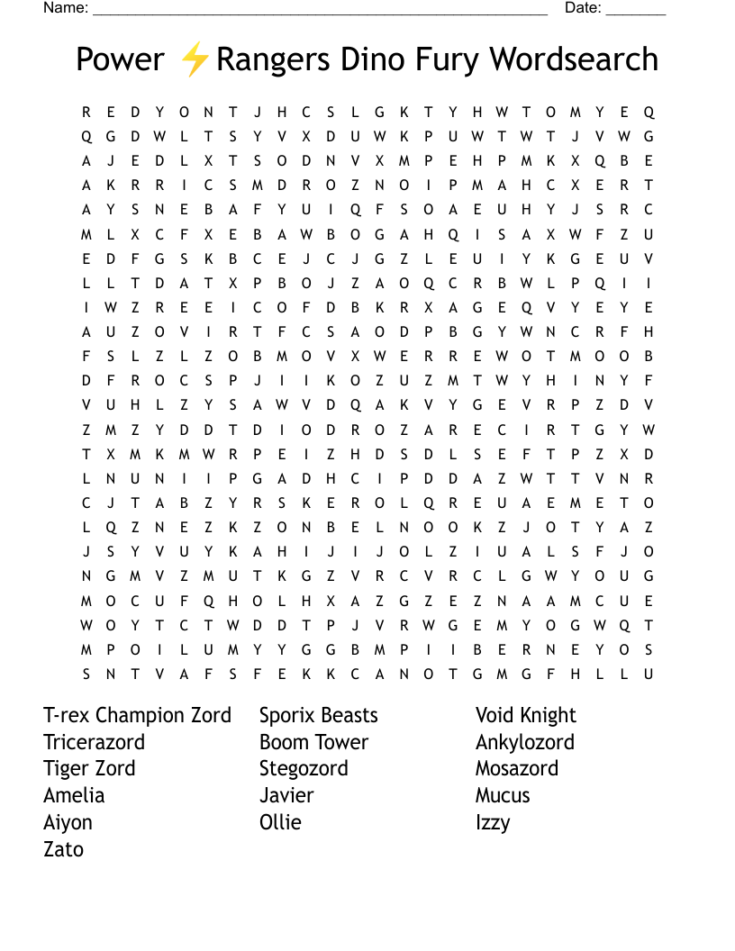 Power ⚡Rangers Dino Fury Wordsearch