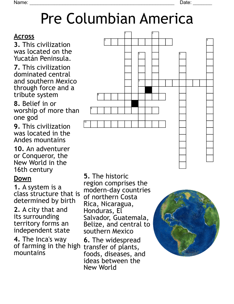 Pre Columbian America Crossword