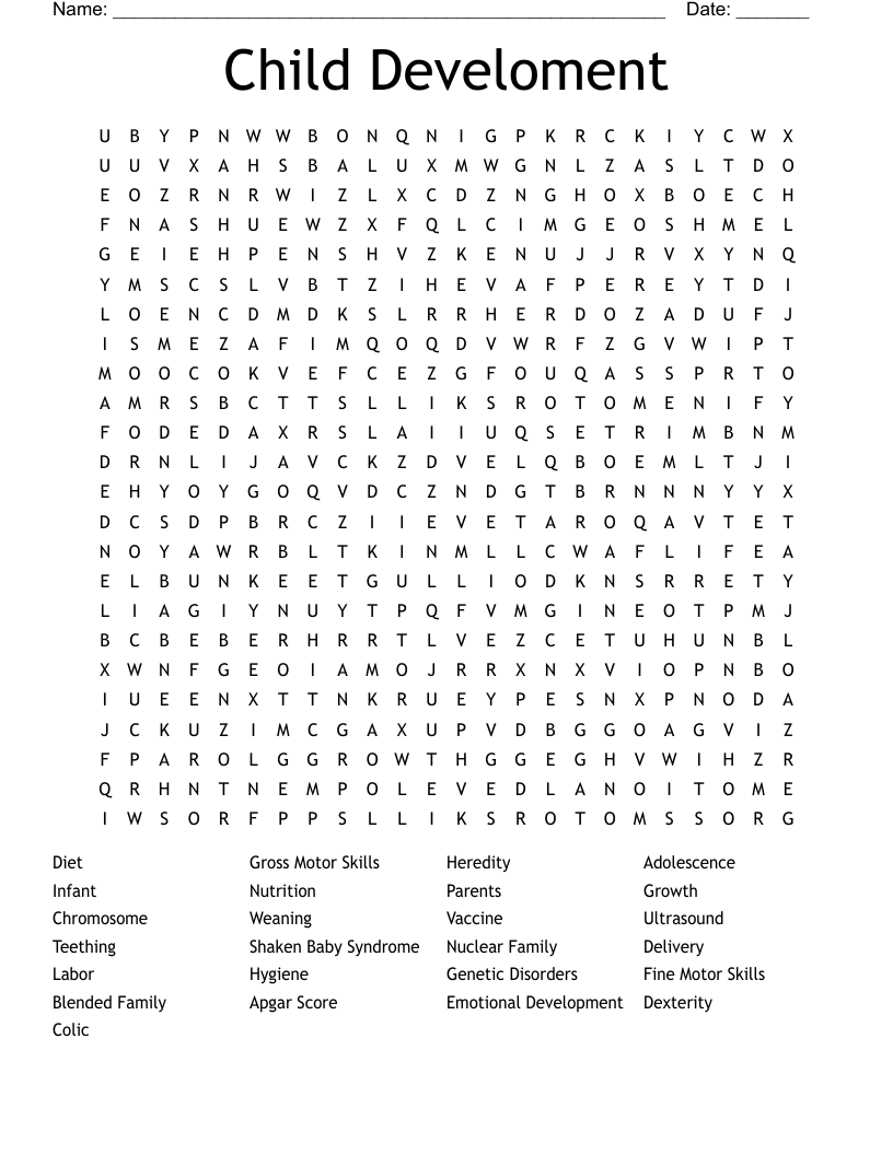 Child Develoment Word Search