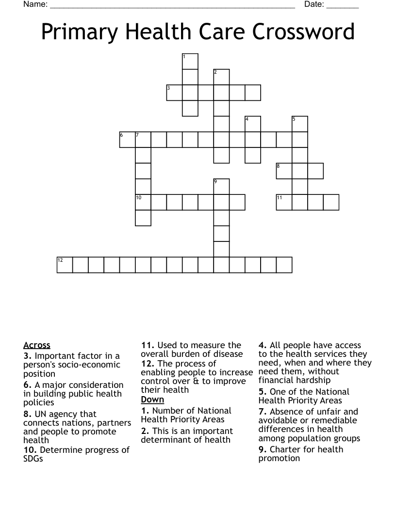 Primary Health Care Crossword