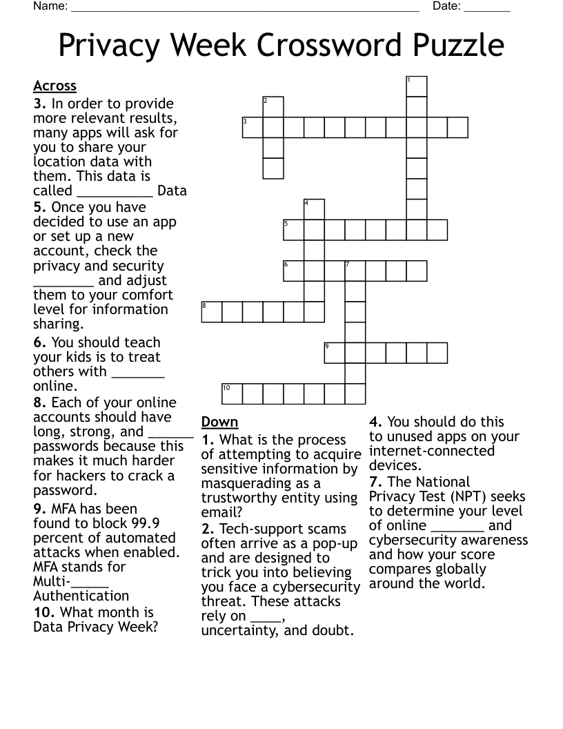 Privacy Week Crossword Puzzle