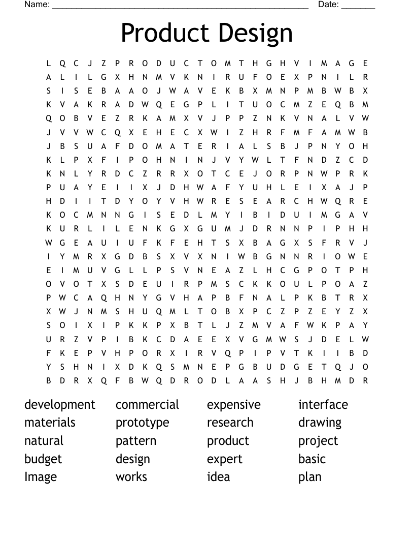 Product Design Word Search