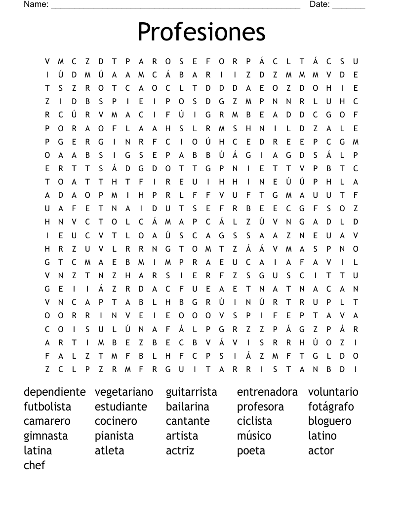 Profesiones Word Search