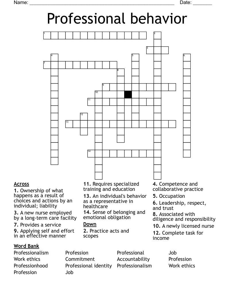 Professional behavior Crossword
