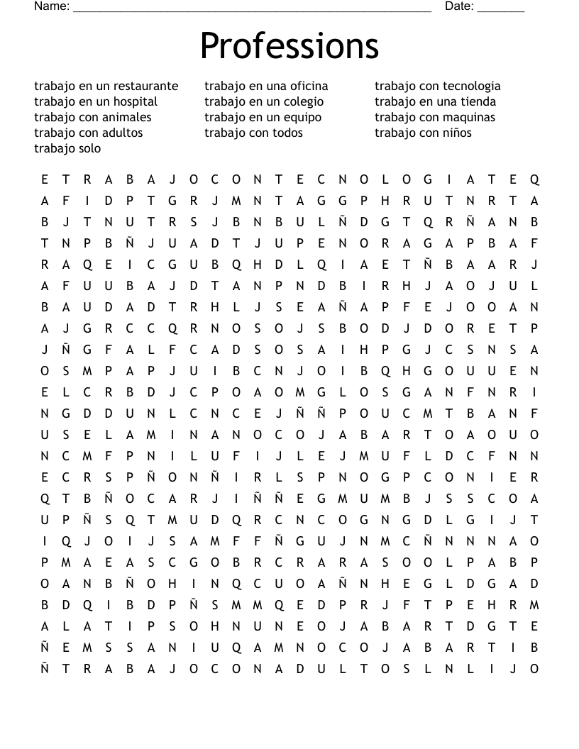 Professions Word Search