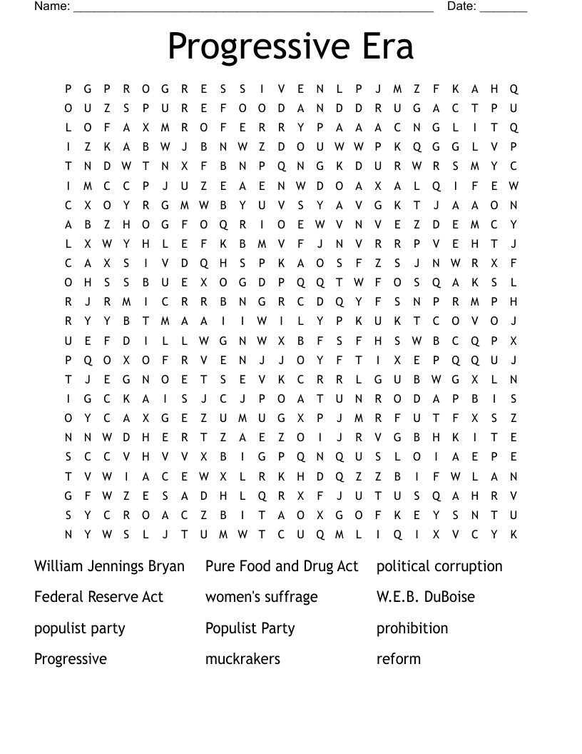 Progressive Era Word Search