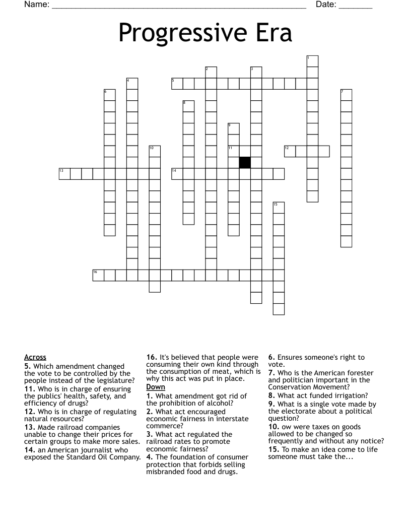 Progressive Era Crossword