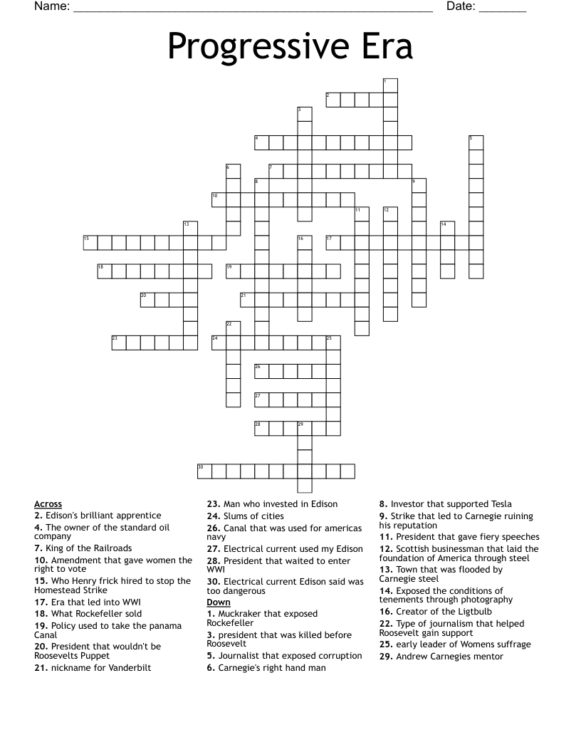 Progressive Era Crossword