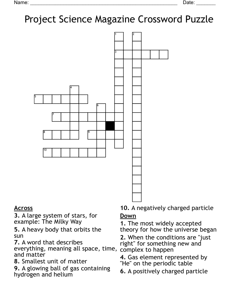 Project Science Magazine Crossword Puzzle