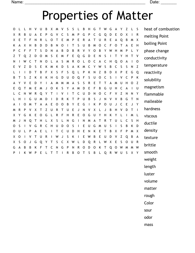 Properties of Matter Word Search