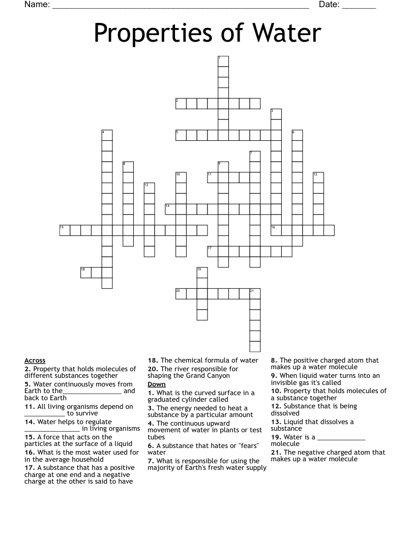 Properties of Water Crossword