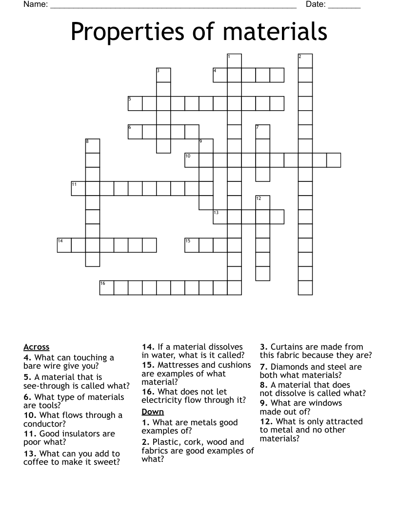 Properties of materials Crossword