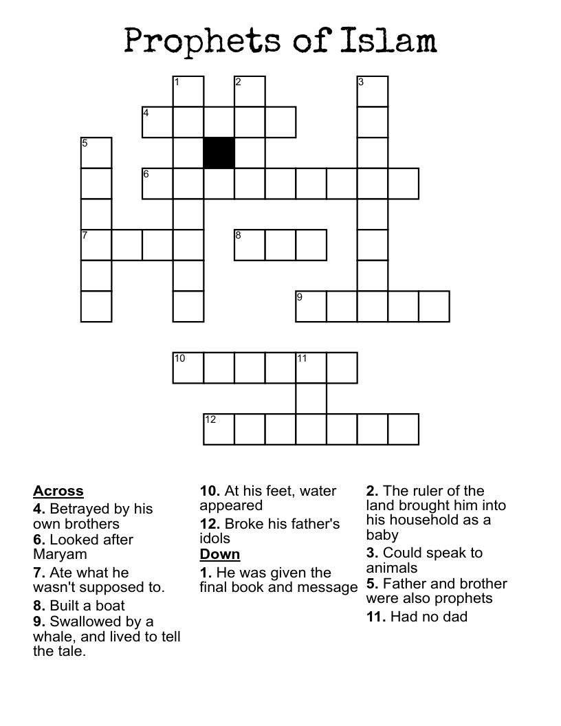 Prophets of Islam Crossword