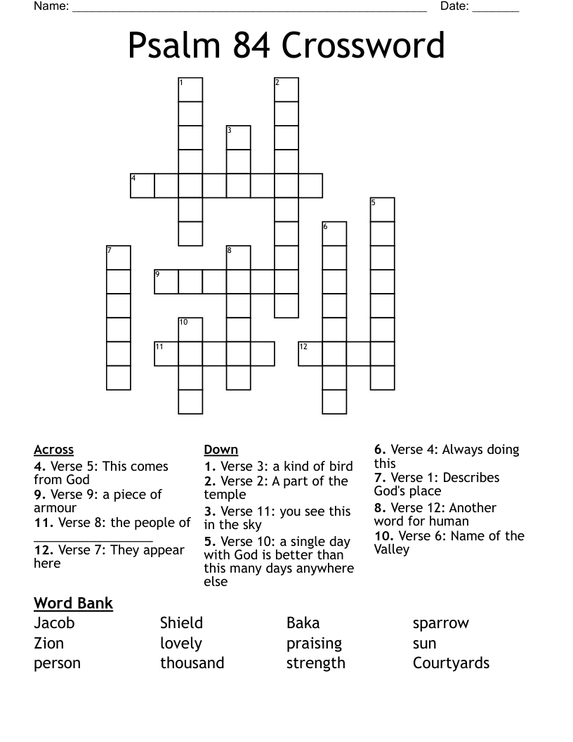 Psalm 84 Crossword