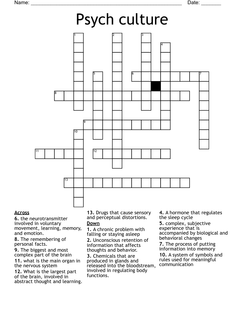 Psych culture Crossword