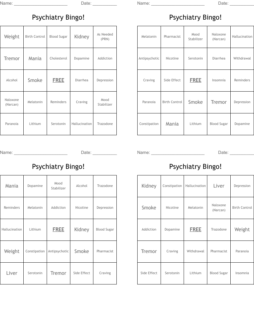 Psychiatry Bingo! 