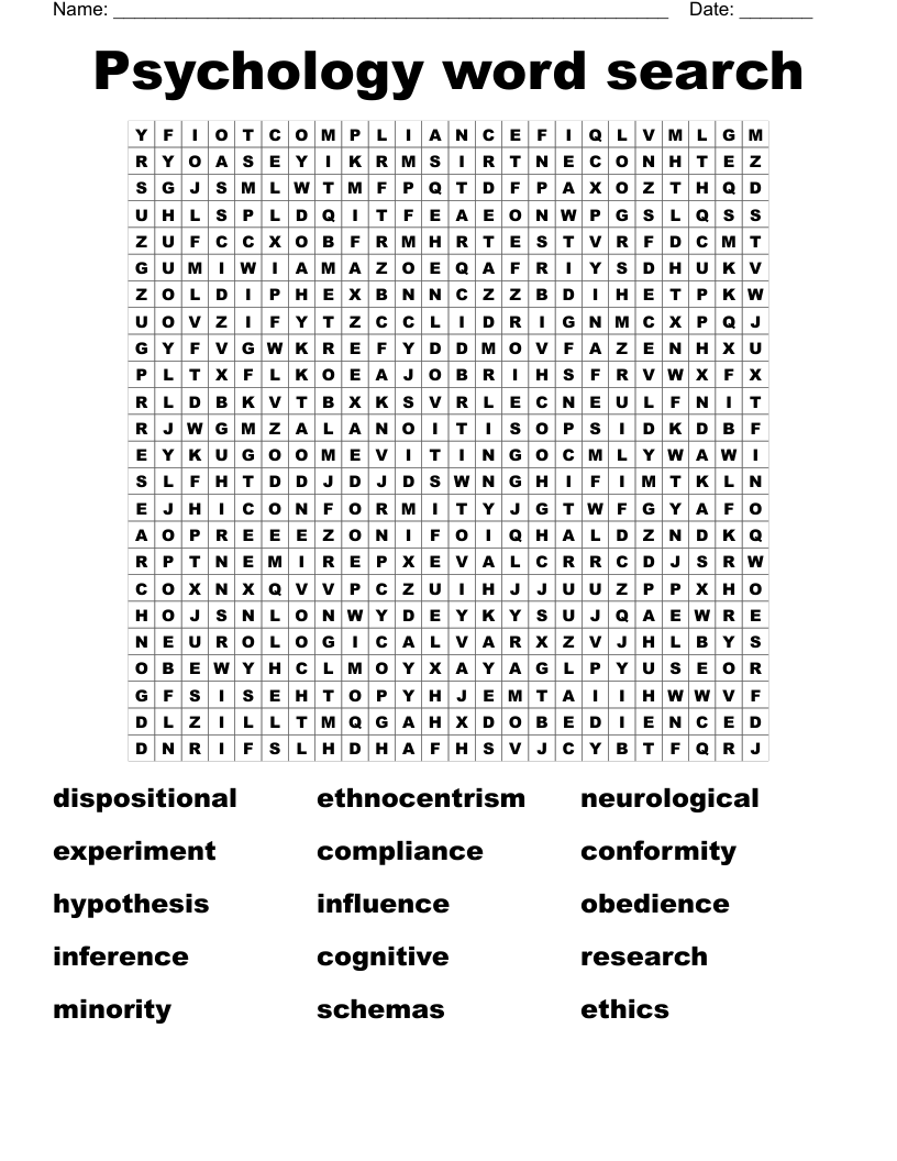 Psychology word search