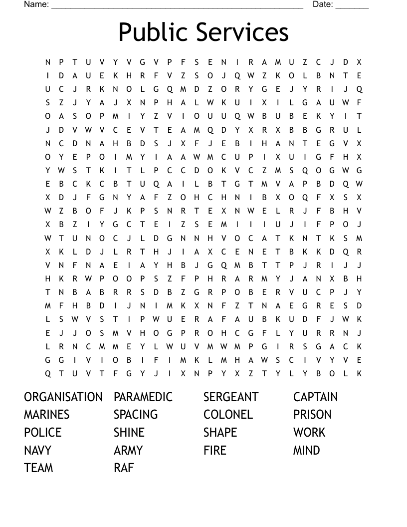 Public Services Word Search