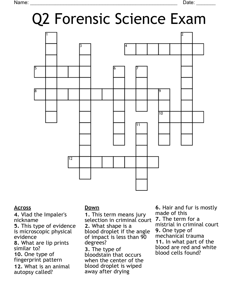 Q2 Forensic Science Exam Crossword
