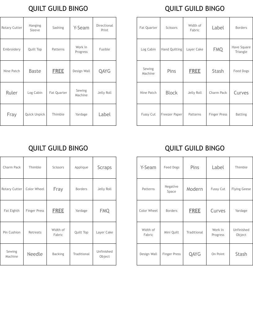 QUILT GUILD BINGO