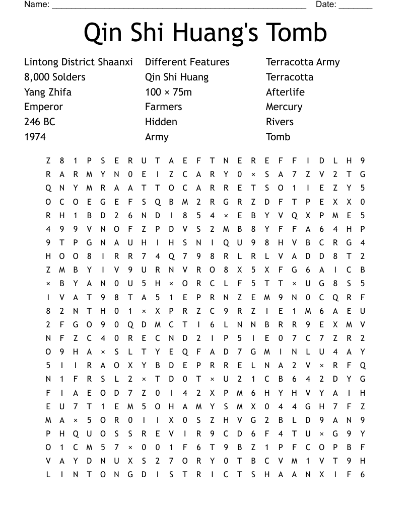 Qin Shi Huang's Tomb Word Search
