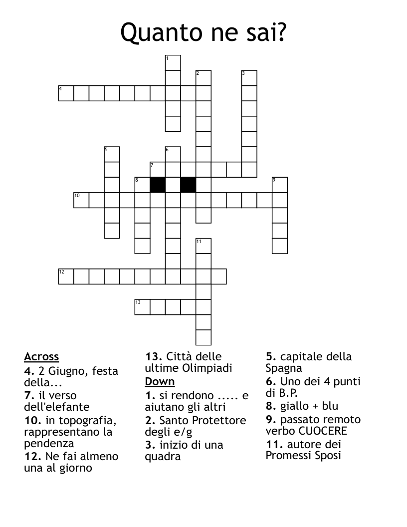 Quanto ne sai? Crossword
