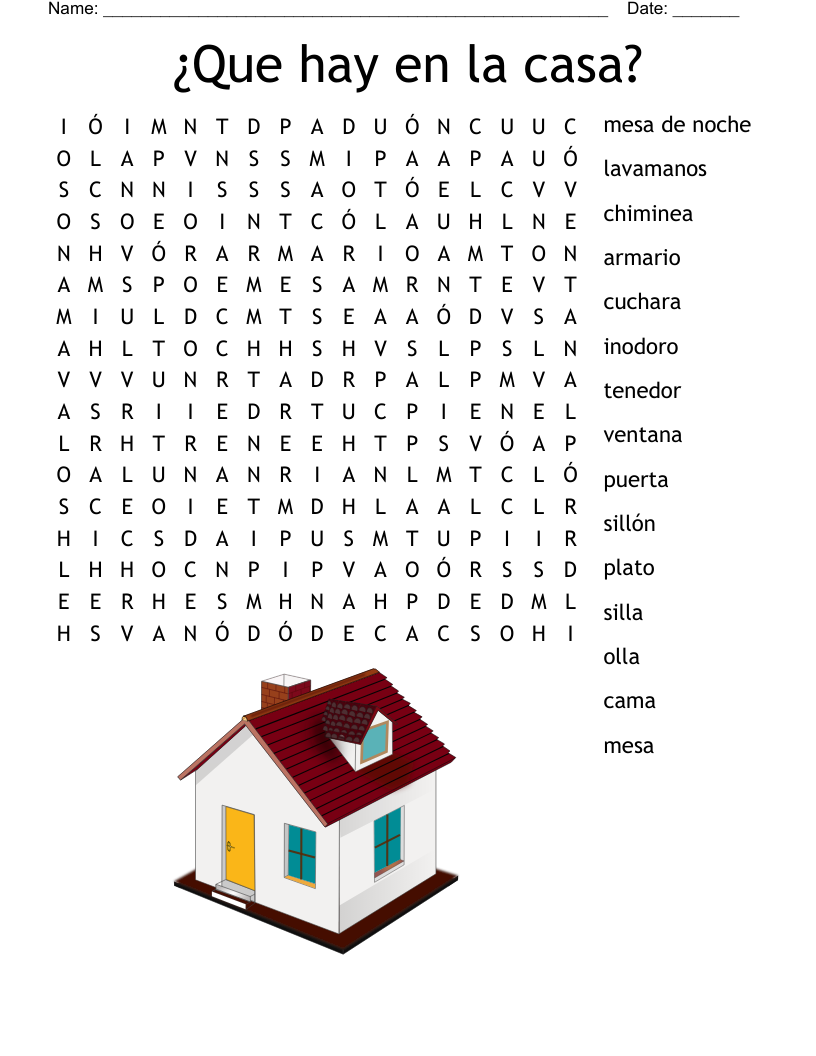¿Que hay en la casa? Word Search