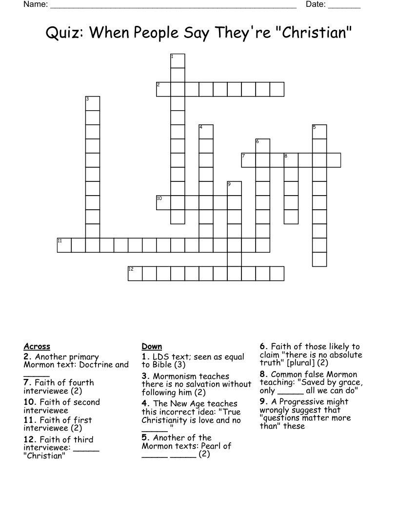 Quiz: When People Say They're "Christian"   Crossword