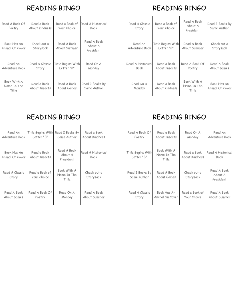 READING BINGO