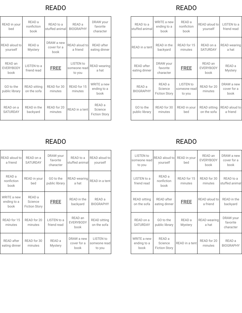 READO Bingo Cards