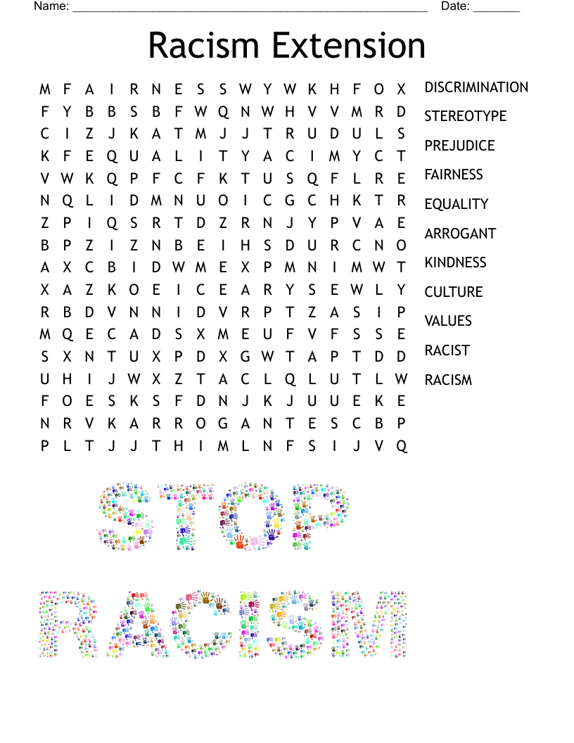 Racism Extension Word Search