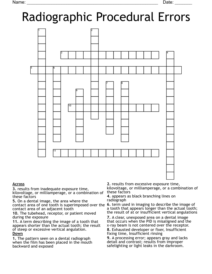 Radiographic Procedural Errors Crossword