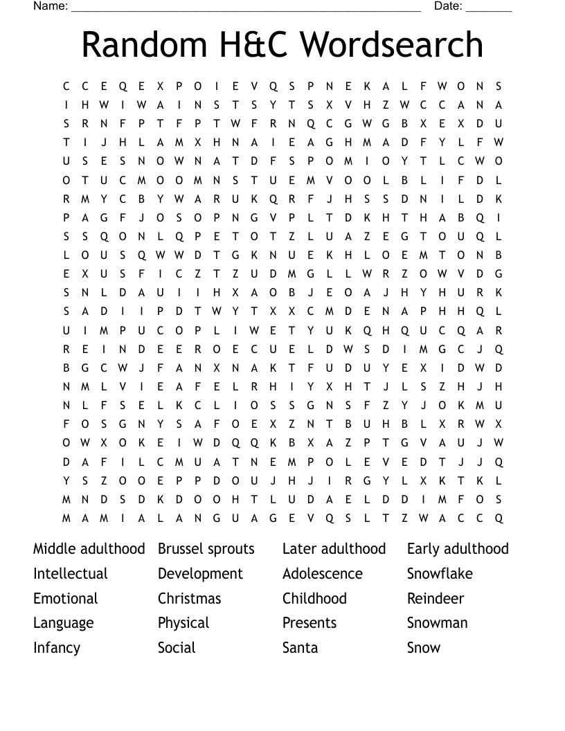 Random H&C Wordsearch