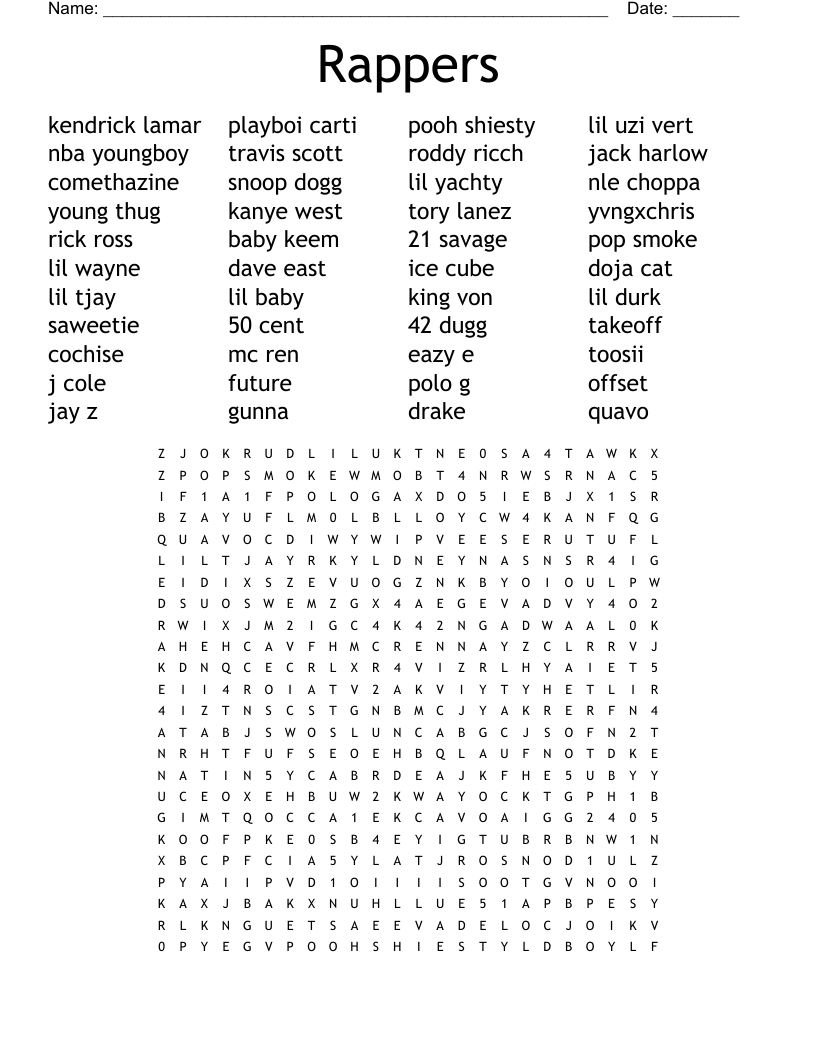 Rappers Word Search