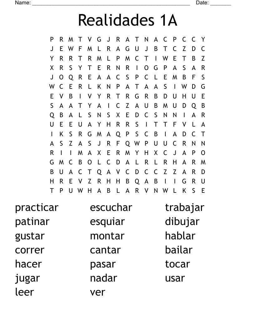Realidades 1A  Word Search